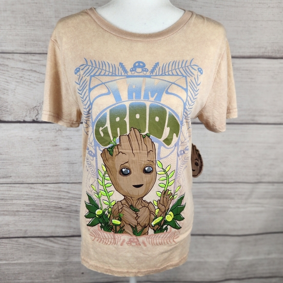 Marvel Studios I Am Groot Beige Short Sleeve Cotton T-Shirt - Picture 1 of 6